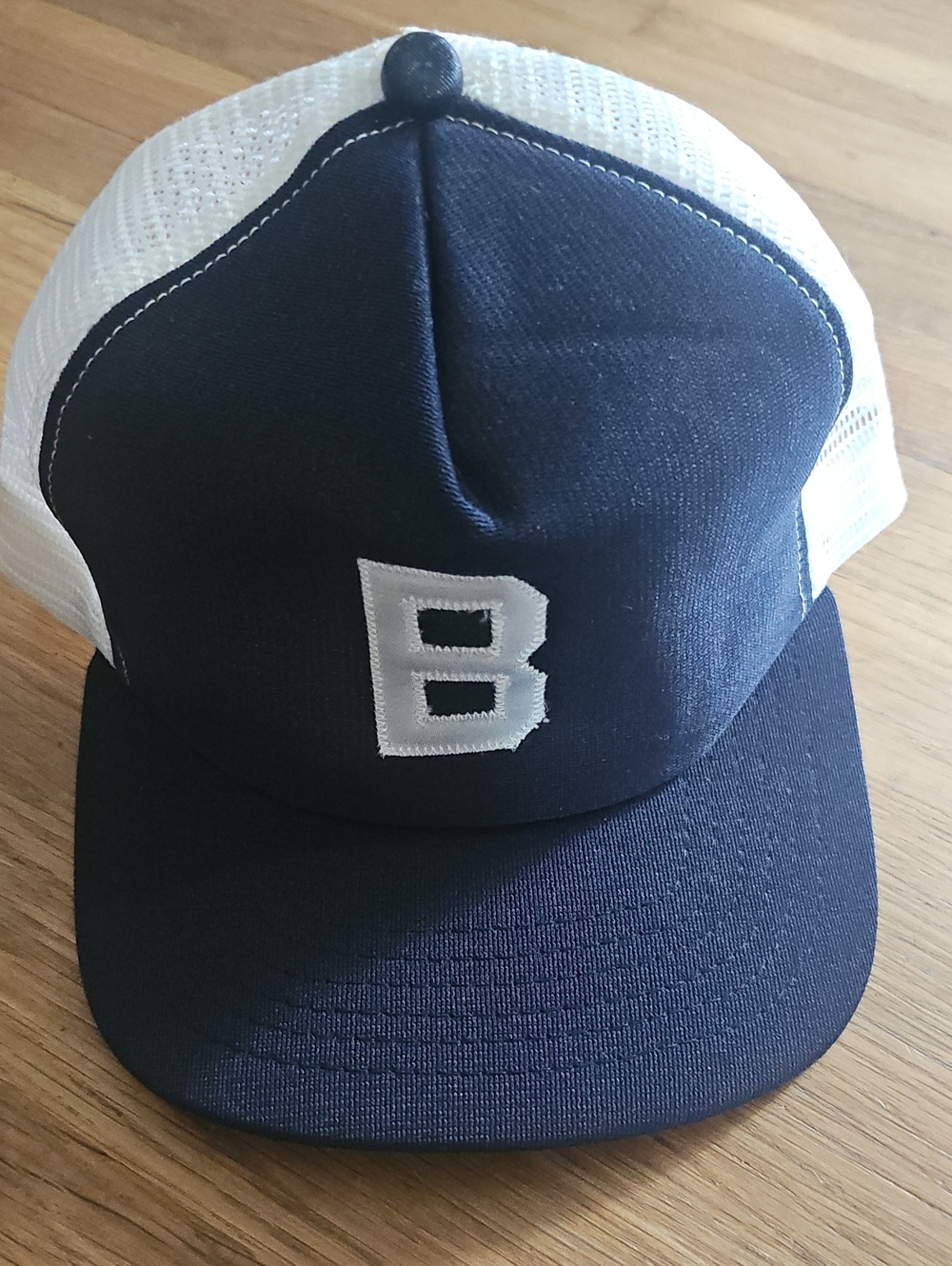 Vintage New Era Dupont Visor Snap Back Trucker Navy White Embroidered B Made USA